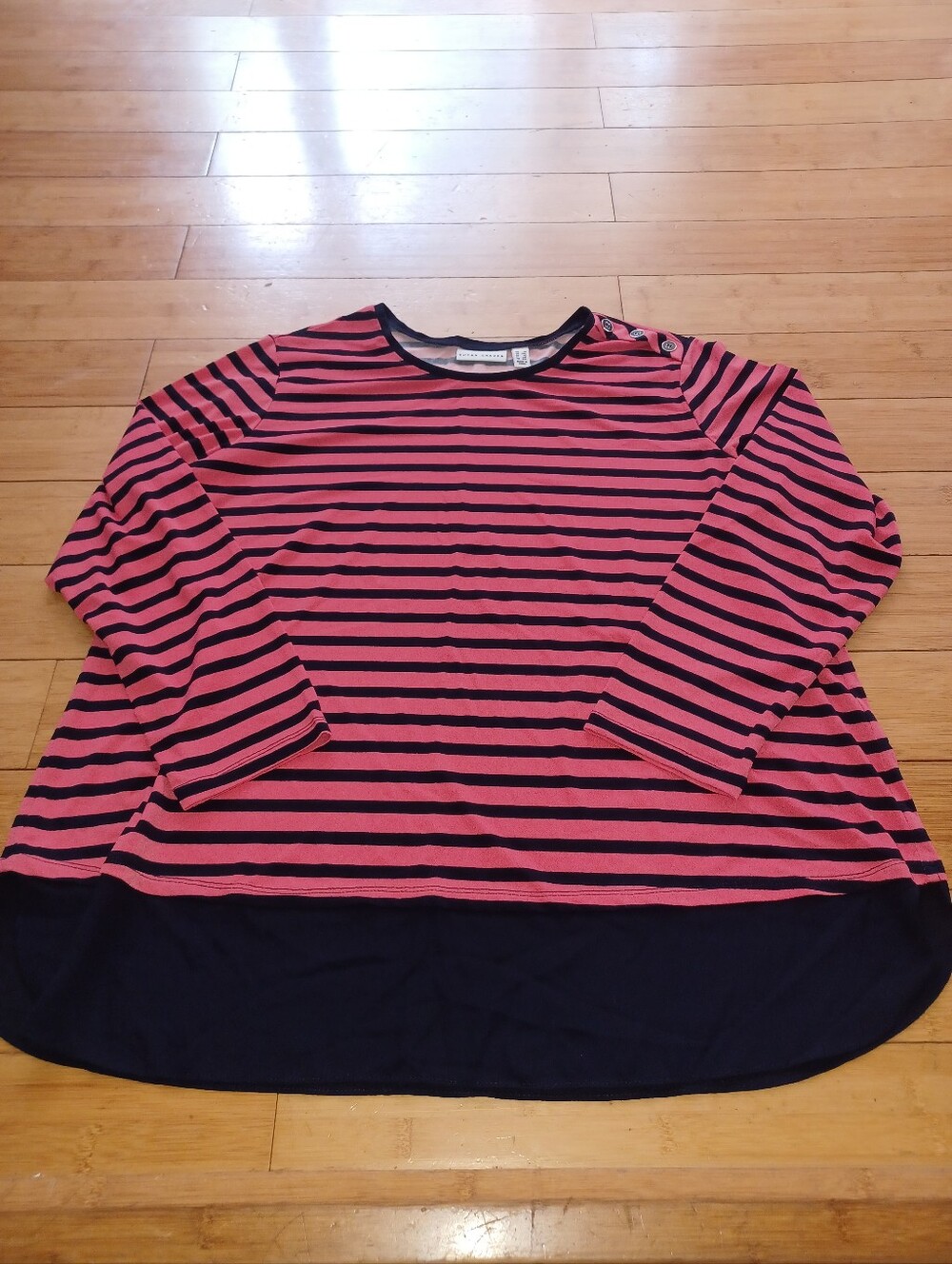 Susan Gravet Striped Coral & Navy Boatneck Top